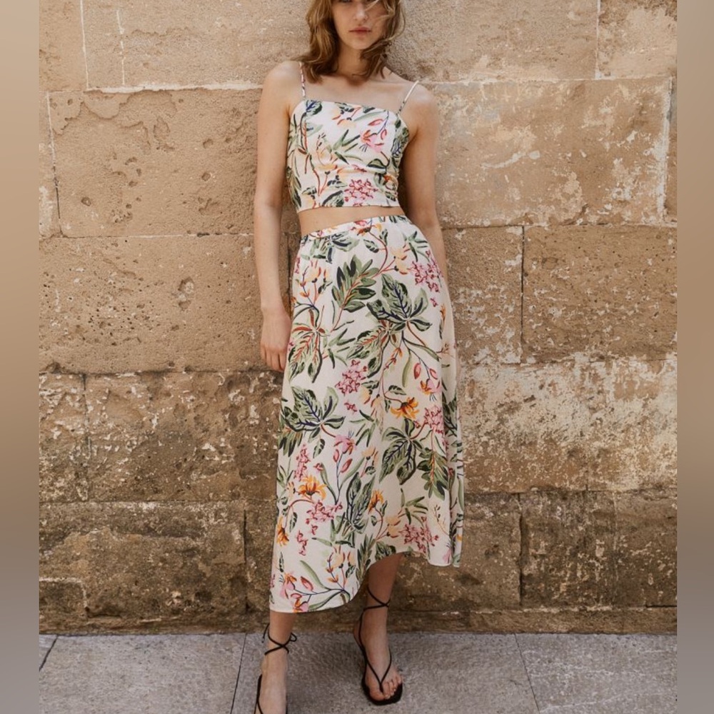 NWT H&M High waisted Linen Midi Skirt and top